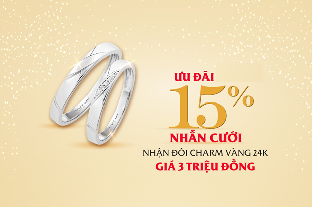 Bên cạnh 600 cặp nhẫn cưới kim cương giá 6 triệu, DOJI còn dành ưu đãi 15% khi mua nhẫn cưới, nhẫn đính hôn khác nhân dịp mừng sinh nhật 29 năm.