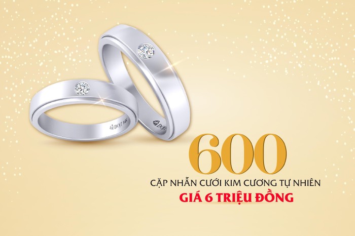 DOJI giới thiệu 600 cặp nhẫn cưới gắn kim cương chỉ có giá 6 triệu đồng.