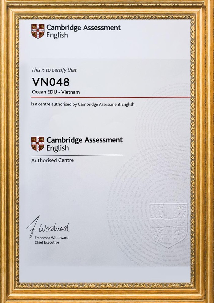 Ocean Edu được công nhận là đơn vị tổ chức khảo thí và cấp chứng chỉ Cambridge quốc tế với mã số VN048.