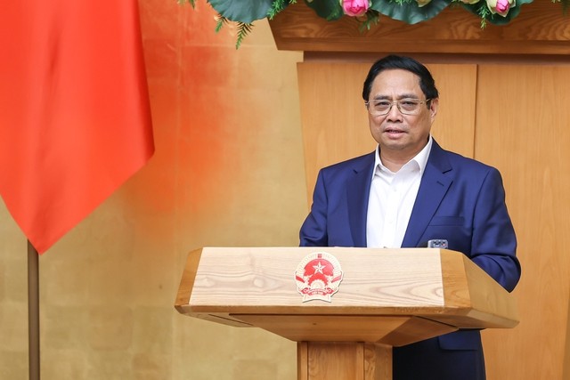 Thủ tướng Phạm Minh Chính phát biểu kết luận phiên họp Chính phủ thường kỳ tháng 8/2023. Ảnh: VGP/Nhật Bắc