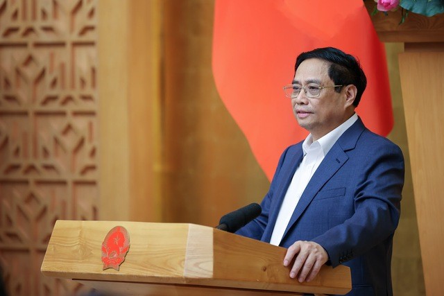 Thủ tướng Phạm Minh Chính phát biểu khai mạc phiên họp Chính phủ thường kỳ tháng 9/2023 và Hội nghị trực tuyến Chính phủ với 63 địa phương. Ảnh: VGP/Nhật Bắc
