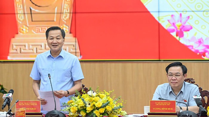 Phó Thủ tướng Chính phủ Lê Minh Khái phát biểu ý kiến tại buổi làm việc. (Ảnh: Duy Linh)