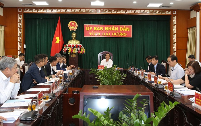 Uỷ ban nhân dân tỉnh Hải Dương làm việc với EVN và EVNNPT về việc triển khai đường dây 500kV mạch 3 trên địa bàn tỉnh, tháng 11/2023.