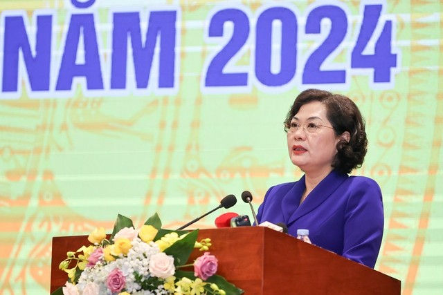 Thống đốc Ngân hàng Nhà nước Nguyễn Thị Hồng cho biết kết thúc năm 2023, về cơ bản, ngành đã đạt được các chỉ tiêu, mục tiêu đặt ra. Ảnh: VGP/Nhật Bắc