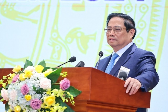 Thủ tướng Phạm Minh Chính nhấn mạnh vai trò quan trọng của ngân hàng là mạch máu của nền kinh tế. Ảnh: VGP/Nhật Bắc