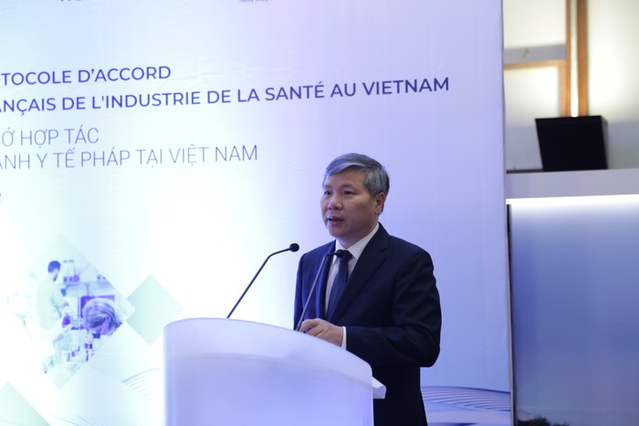 Phó Tổng Giám đốc Bảo hiểm xã hội Việt Nam Nguyễn Đức Hòa phát biểu tại buổi lễ.