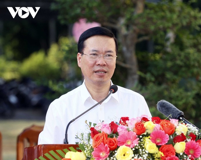 Chủ tịch nước Võ Văn Thưởng phát biểu chúc Tết, giao nhiệm vụ cho Tiểu đoàn Cảnh sát cơ động tỉnh Đồng Tháp.