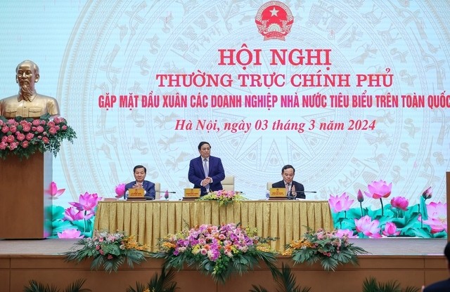 Thủ tướng Phạm Minh Chính gặp mặt đầu xuân các doanh nghiệp nhà nước tiêu biểu. (Ảnh: VGP)