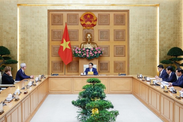 Theo Thủ tướng, dư địa hợp tác giữa Việt Nam và Apple còn rất lớn trên nền tảng quan hệ hai nước. Ảnh: VGP/Nhật Bắc