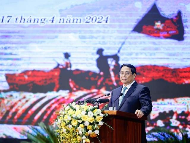 Thủ tướng Phạm Minh Chính: Chiến thắng Điện Biên Phủ là là chiến thắng của bản lĩnh, trí tuệ và chủ nghĩa anh hùng cách mạng Việt Nam, của lương tri và phẩm giá con người. Ảnh: VGP/Nhật Bắc