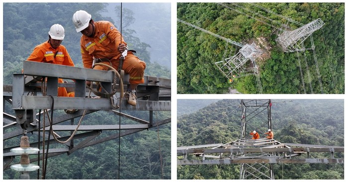 Thi công thay thế cách điện trên đường dây 500kV Sơn La - Hòa Bình.