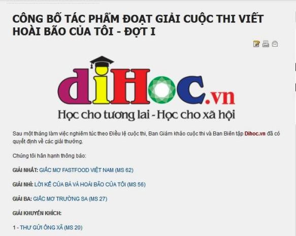 Cuộc thi "Hoài bão của tôi" do trang Dihoc.com.vn tổ chức