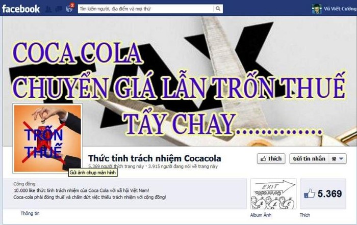 Nhiều trang trên facebook được NTD lập ra để kêu gọi cùng nhau tẩy chay Coca Cola