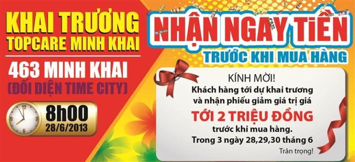 Tặng tiền trước – Mua hàng sau, giúp khách hàng thoải mái rinh về những sản phẩm điện máy mà mình thích. Cơ hội có một không hai, duy nhất Mừng khai trương Topcare Minh Khai