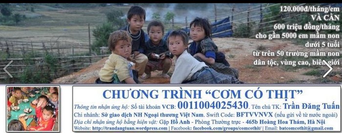 Chương trình “Cơm có thịt” cho trẻ con vùng cao do ông Trần Đăng Tuấn sáng lập được đông đảo người dân chung tay ủng hộ.