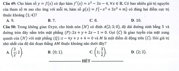 2 câu cuối trong đề thi tham khảo Kỳ thi tốt nghiệp trung học phổ thông năm 2024 môn Toán.