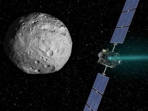 Hình ảnh tàu vũ trụ Dawn quay quanh tiểu hành tinh khổng lồ Vesta. (Nguồn: NASA)