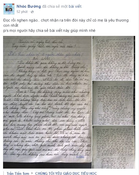 Bài văn thu hút nhiều lượt người &quot;thích&quot; và &quot;chia sẻ&quot; (Ảnh: Phạm Lương Thiện)