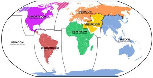 Bản đồ phân bố 5 Bộ tư lệnh lớn của Quân đội Mỹ trên toàn cầu