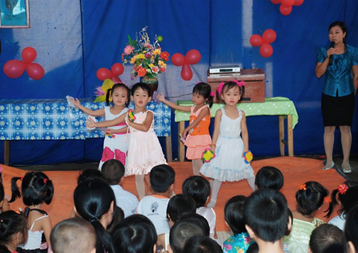 Một buổi Lễ khai giảng năm học mới tại Trường Mầm non Hoàng Vân - huyện Hiệp Hòa - Bắc Giang.