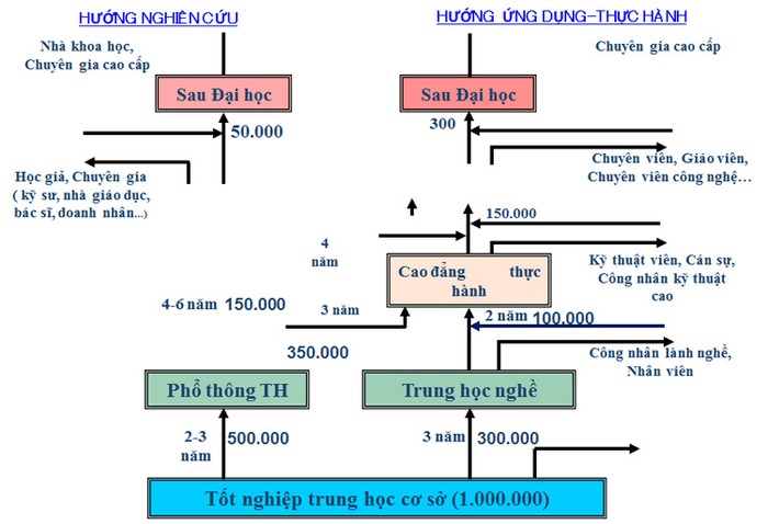 Dự thảo sơ đồ phân luồng học sinh Việt Nam sau THCS của Hiệp hội các trường đại học, cao đẳng ngoài công lập.