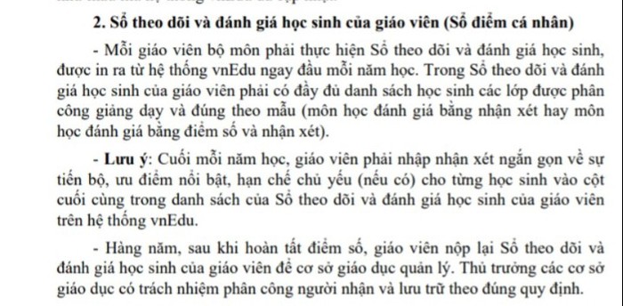 Hướng dẫn sử dụng sổ theo dõi, đánh giá học sinh của một địa phương yêu cầu giáo viên nhận xét từng học sinh.