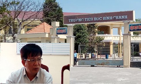 Trường Tiểu học Bình Chánh và thầy Hiệu trưởng Huỳnh Công Sơn. (Ảnh: H.L)