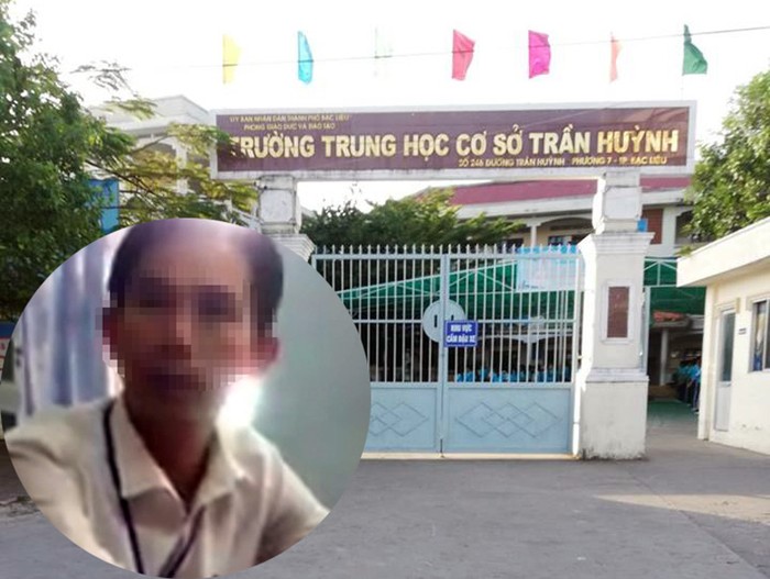 Trường Trung học cơ sở Trần Huỳnh và thầy Huỳnh Văn Khánh (ảnh nhỏ). (Ảnh: H.L)