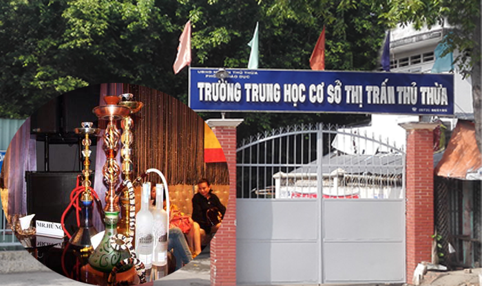 Trường Trung học cơ sở Thị trấn Thủ Thừa và bình Shi-sha (ảnh nhỏ). (Ảnh: Đ.H)