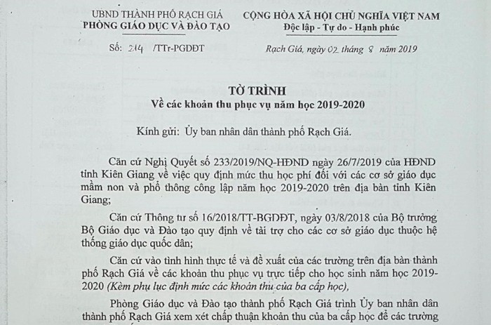 Tờ trình số 214/TTr-PGDĐT. (Ảnh: A.M)