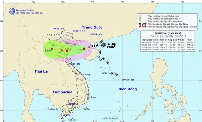 Dự báo đường đi của bão. (Ảnh: Trung tâm Dự báo khí tượng thủy văn quốc gia)