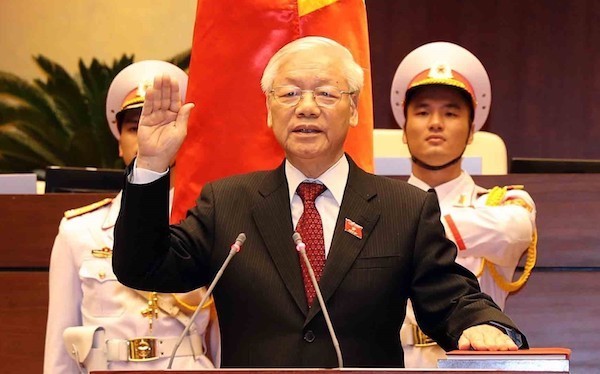 Chủ tịch nước Nguyễn Phú Trọng tuyên thệ. Ảnh: TTXVN.