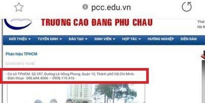 Phân hiệu của trường Cao đẳng Phú Châu được ghi trên website của trường.