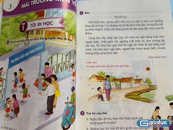 Văn bản “Tôi đi học” trong Sách giáo khoa lớp 1, tập 2 (Bộ Kết nối tri thức với cuộc sống). Ảnh: Vương Thuỷ