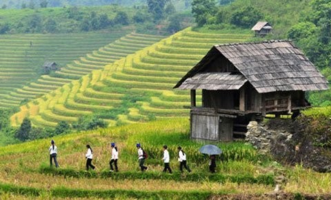 Ruộng bậc thang gắn bó với tuổi thơ người vùng cao.