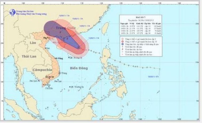 Vị trí và đường đi của cơn bão số 7