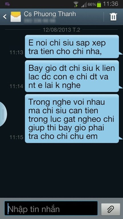 Thúy Vy đã nhiều lần nhắn tin cho Phương Thanh, nhưng cuối cùng nhận được câu trả lời "Ai muốn đâm, chém gì Siu thì cứ làm đi"