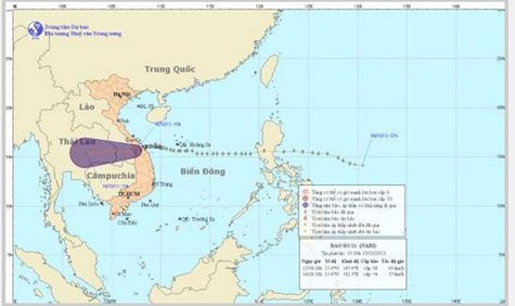 Vị trí và hướng đi của cơn bão