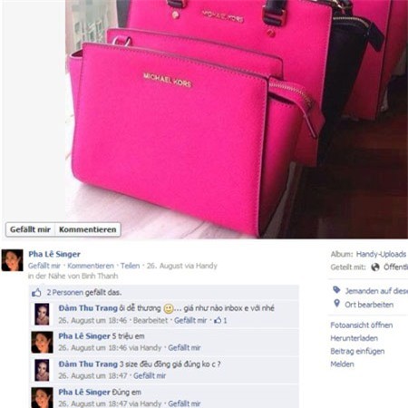 Đàm Thu Trang cũng hỏi mua chiếc túi màu hồng