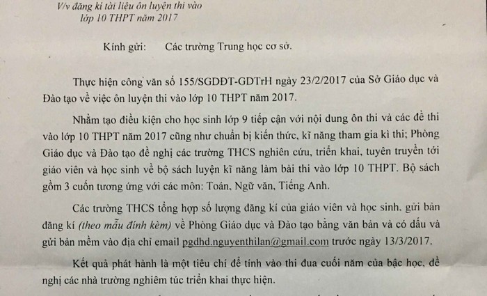 Văn bản của Phòng Giáo dục và Đào tạo Thành phố Hải Dương có nội dung phát hành sách kỹ năng là tiêu chí thi đua