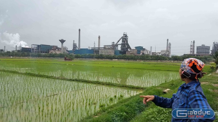 Nhà máy thép Hoà Phát nằm kề bên cánh đồng, cách khu dân cư một quãng ngắn, ảnh hưởng cuộc sống người dân