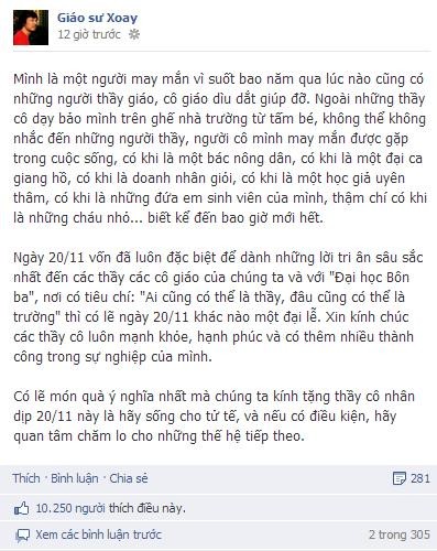 Hình ảnh cắt ra từ Facebook của Giáo sư Xoay