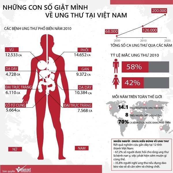 Việt Nam là một trong những quốc gia mắc ung thư nhiều nhất trên thế giới (Ảnh: Vietnamnet)