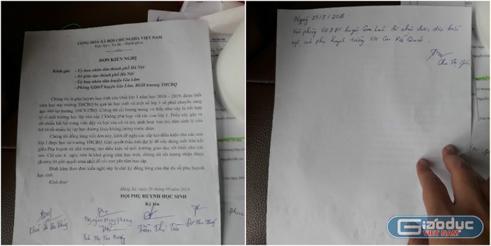 Đơn đã gửi, Phòng Giáo dục và Đào tạo cũng đã xác nhận nhận được câu trả lời nhưng vẫn chưa có cuộc đối thoại nào diễn ra (Ảnh: Phụ huynh học sinh cung cấp)