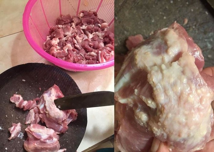 Thị lợn nghi nhiễm sán bị phụ huynh phát hiện tại trường mầm non Thanh Khương (Thuận Thành, Bắc Ninh). (Ảnh:Vũ Phương)