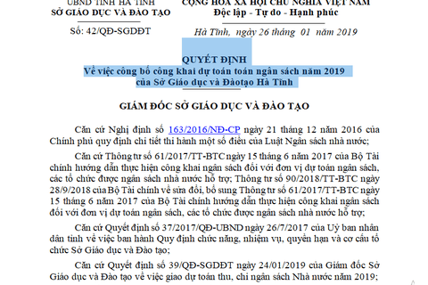 Bộ Giáo dục và Đào tạo đã chỉ ra nhiều tồn tại, thiếu sót trong việc phân bổ ngân sách của Sở Giáo dục và Đào tạo Hà Tĩnh. (Ảnh: Sở Giáo dục và Đào tạo Hà Tĩnh)