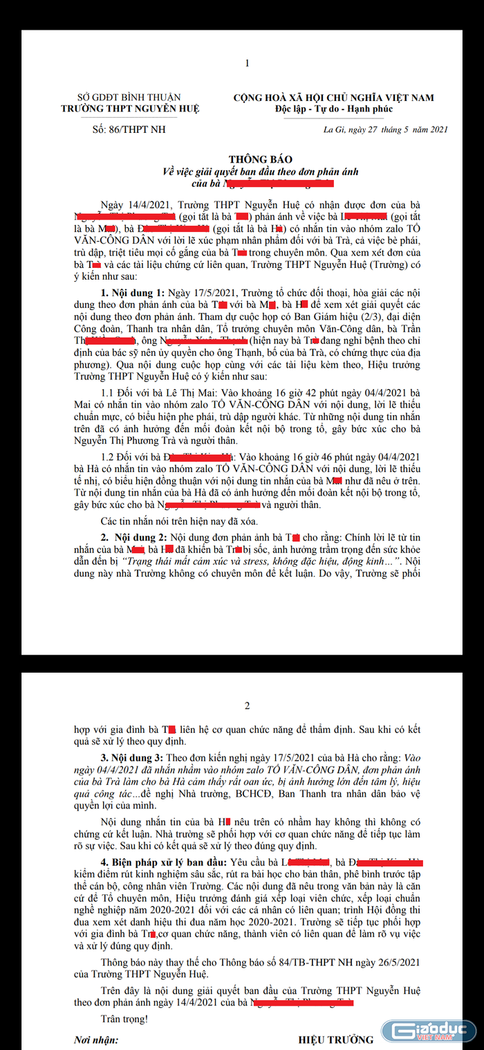 Văn bản phóng viên nhận được vào chiều ngày 27/5. Ảnh chụp màn hình