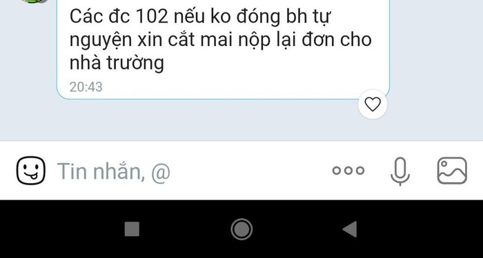 Tin nhắn của một Hiệu trưởng gửi cho giáo viên diện hợp đồng 102. Ảnh: Giáo viên cung cấp