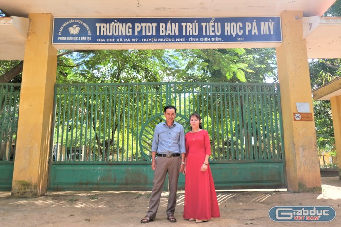 Cô Nguyễn Thị Thu Hương và thầy Bùi Đức Linh. Ảnh: LC