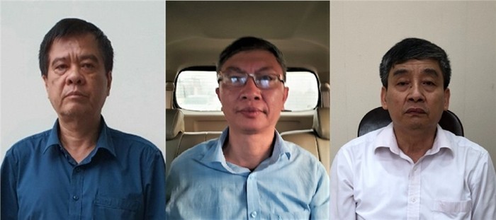 Các bị can Nguyễn Văn Kiên, Trịnh Mạnh Cường, Đinh Văn Hữu (từ trái qua). Ảnh BCA